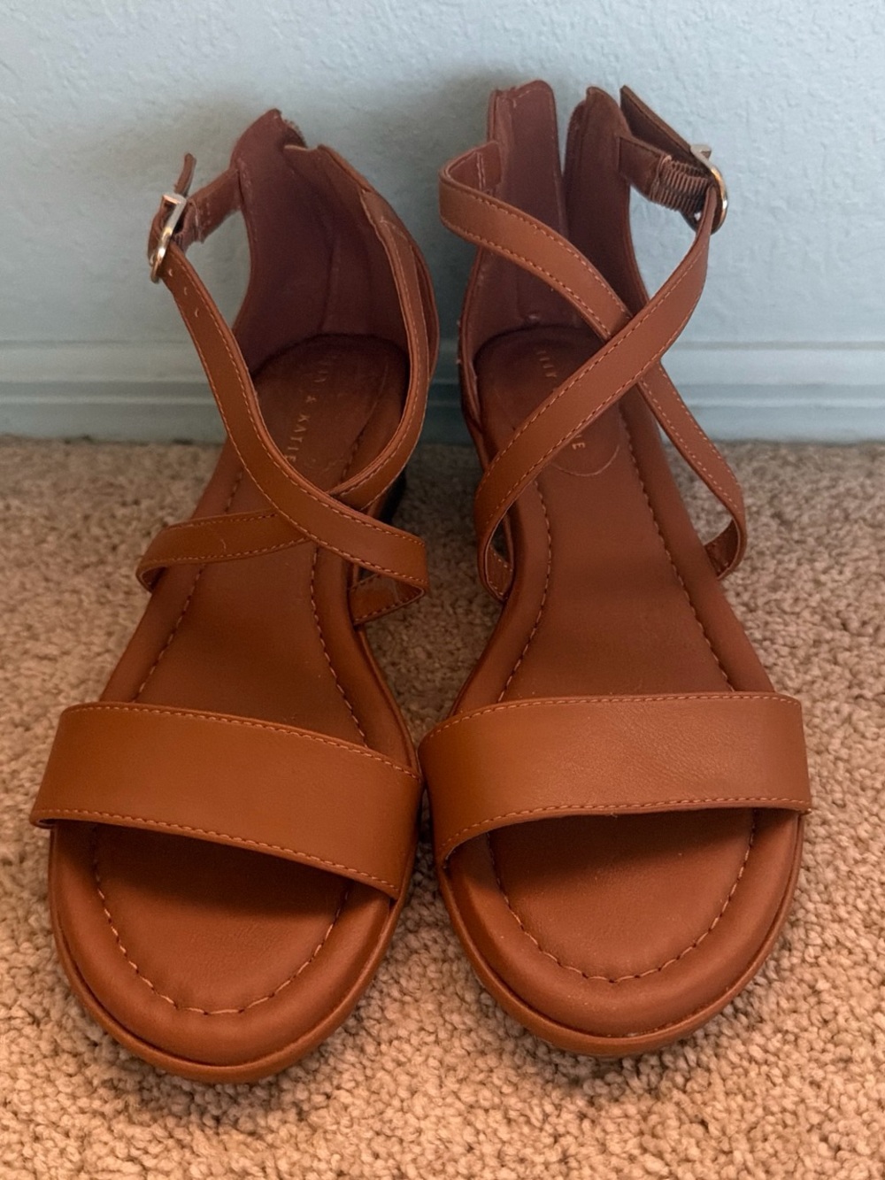 Women's Tan Strappy Flat Sandals